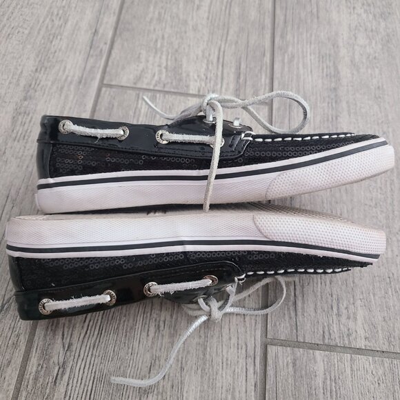 Sperry Top-Sider Bahama kids black sequin slip on boat shoes loafers size 3M - Picture 8 of 11